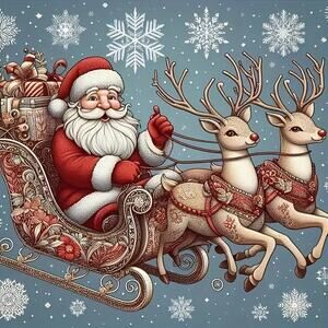 Diamond Art   Santa and Reindeer  8 X 8 in Materials Included   Adult